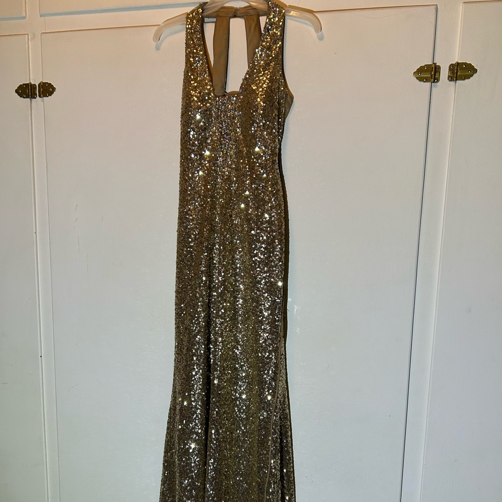 Gold Sequin Halter Prom Dress